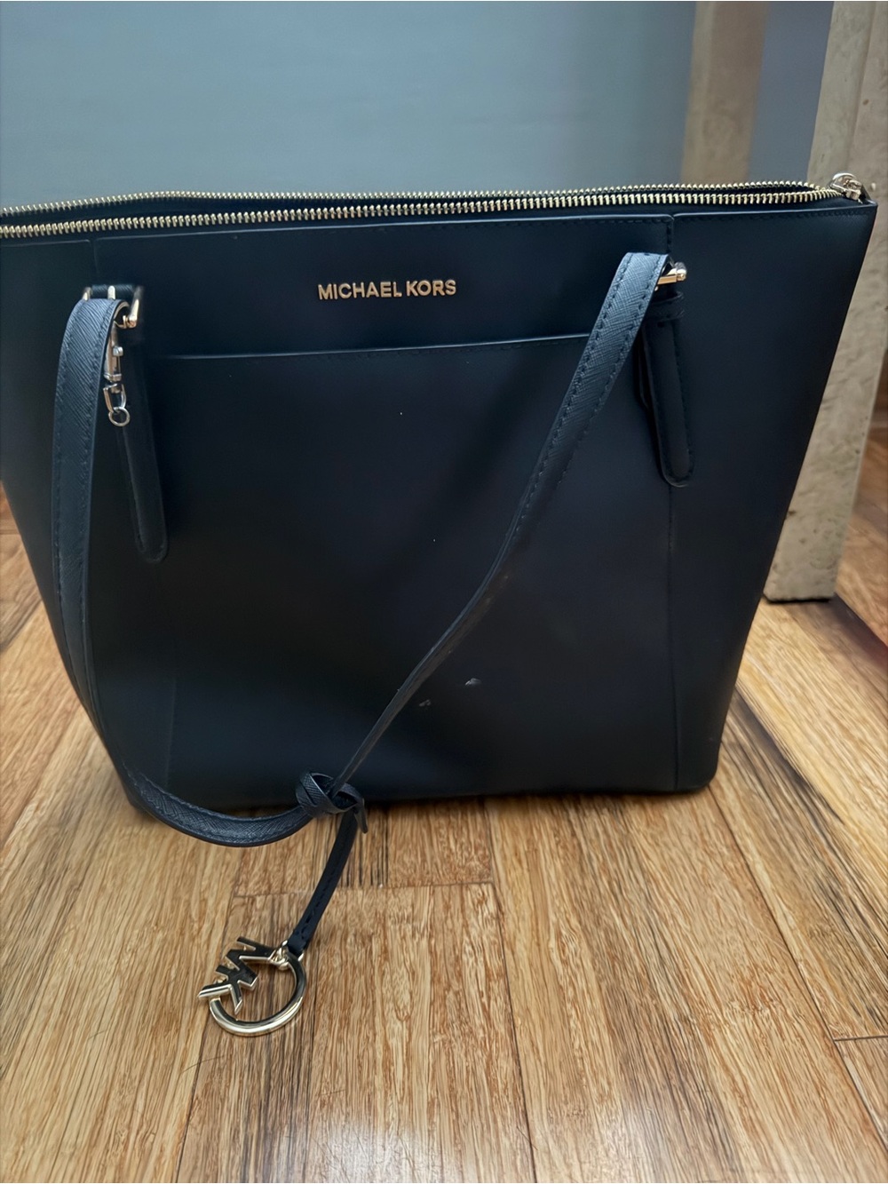 Michael Kors Black Leather Tote with Gold Hardware
